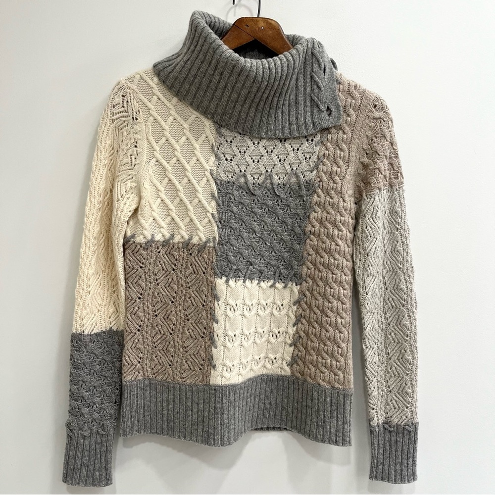 Sundance Lambswool Patchwork Saco Sweater Tan Gra… - image 5